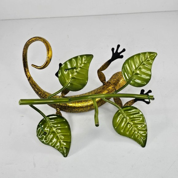 Metal Lizard Gecko Branch Leaf Sculpture Decorative - Picture 6 of 8